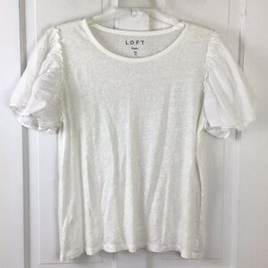 LOFT Linen White Top Size M Flutter Sleeves